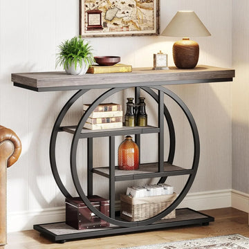 4-Tier Narrow Wood Accent Tables with Storage Shelves