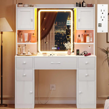 Vanity Desk with Mirror and Lights