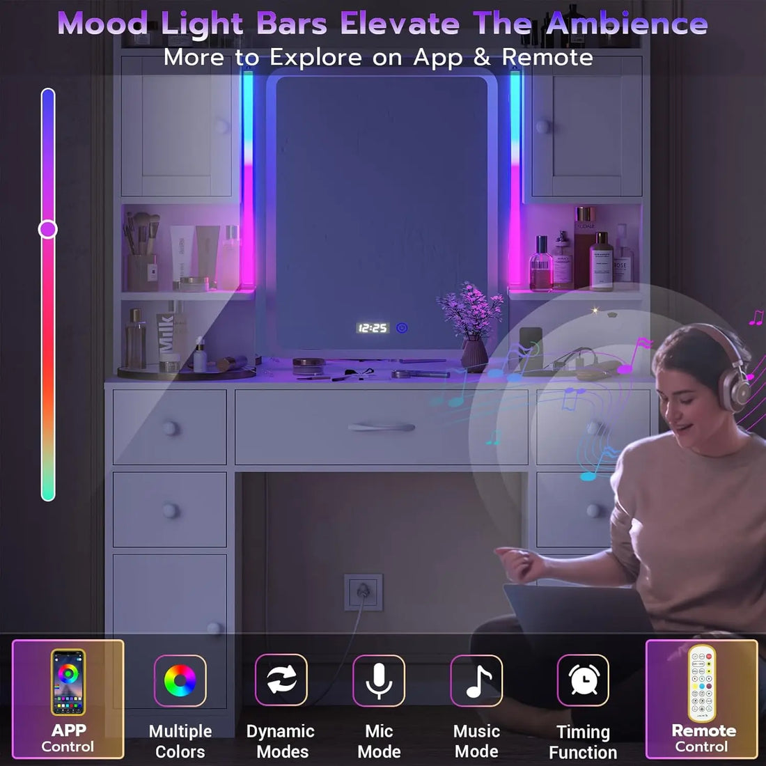 Vanity Desk with Mirror and Lights